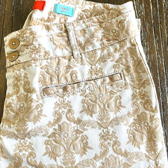 Anthropologie Cartonnier Charlie Ankle Pants | White & Tan Baroque Print Size 4 - Picture 6 of 13